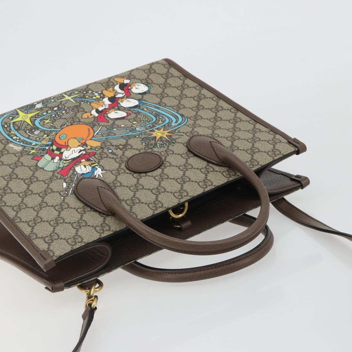 GUCCI GG Supreme Donald Duck Hand Bag PVC 2way Beige Gold 648134 Auth ep15088M