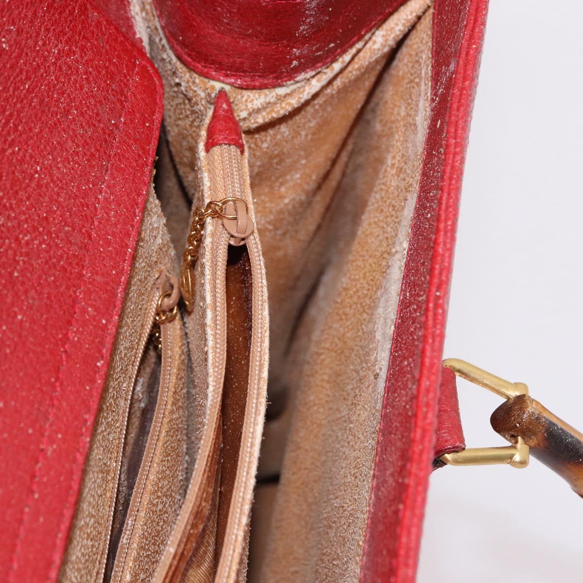 GUCCI Bamboo Hand Bag Leather Red Gold 002 1186 0259 Auth ep15092