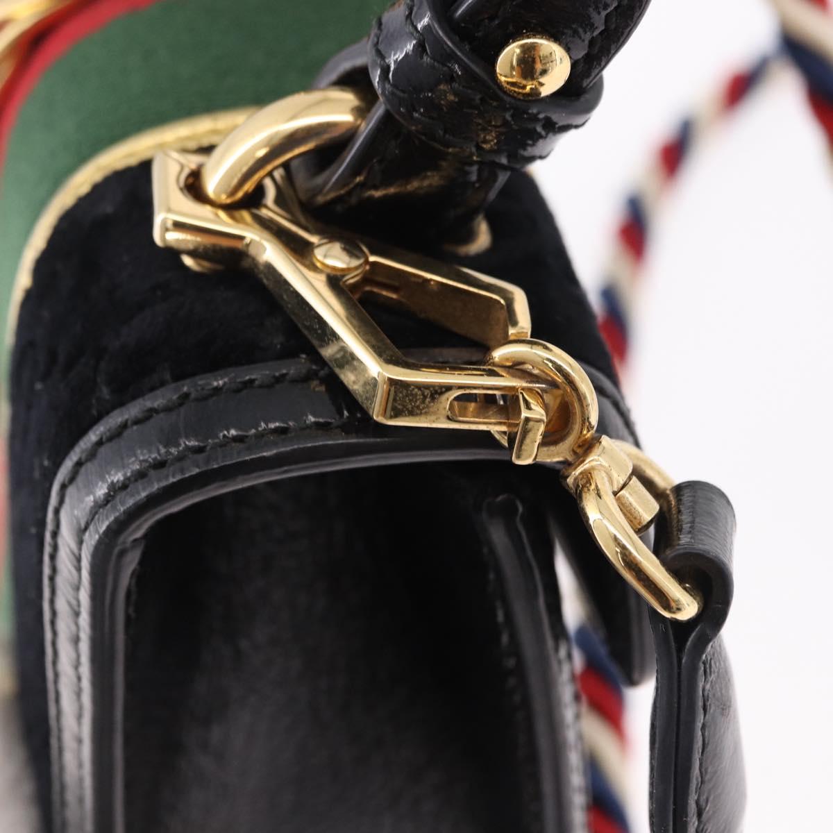 GUCCI GG Canvas Web Sherry Line Bag Velvet 2way Black Gold 470270 Auth ep15093A