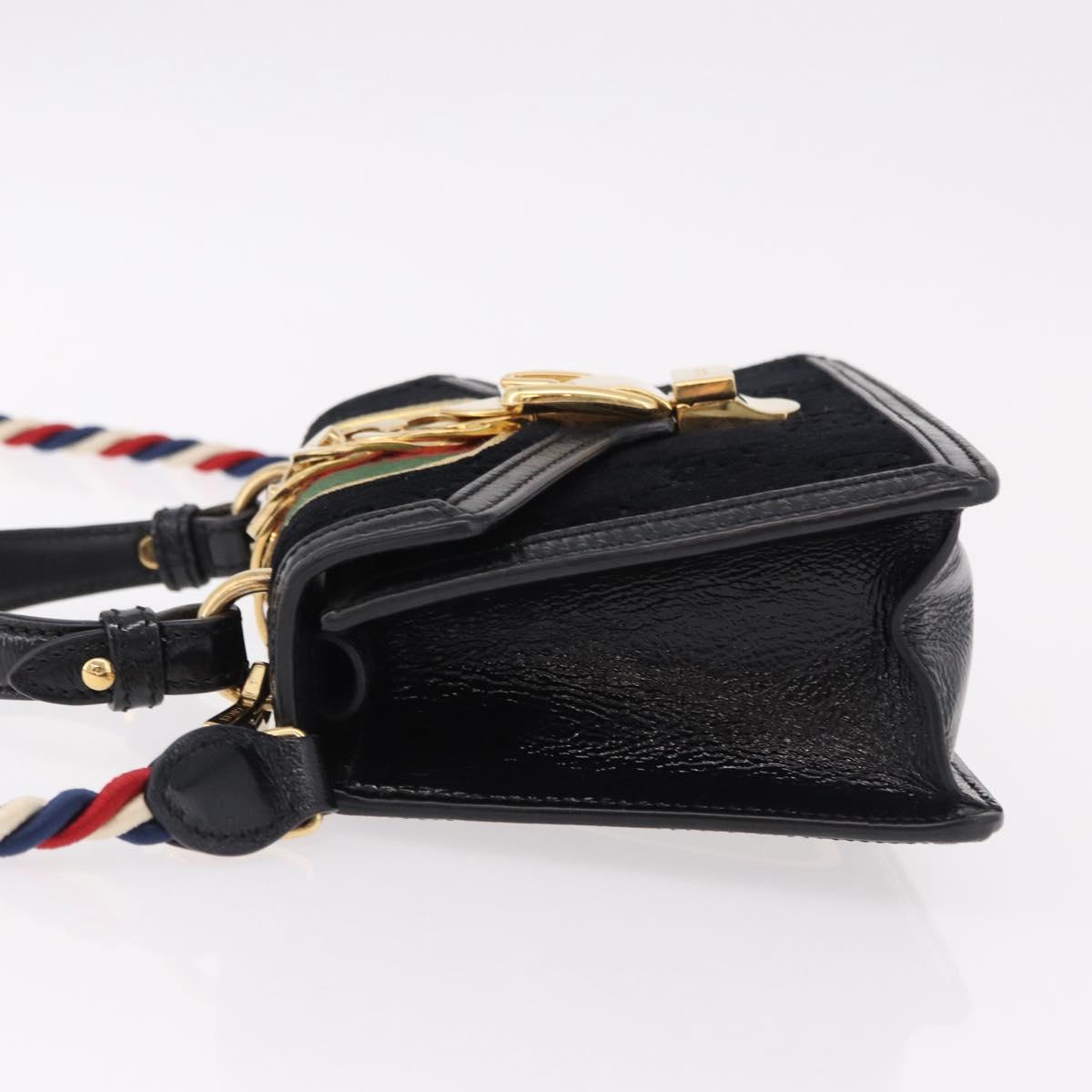 GUCCI GG Canvas Web Sherry Line Bag Velvet 2way Black Gold 470270 Auth ep15093A