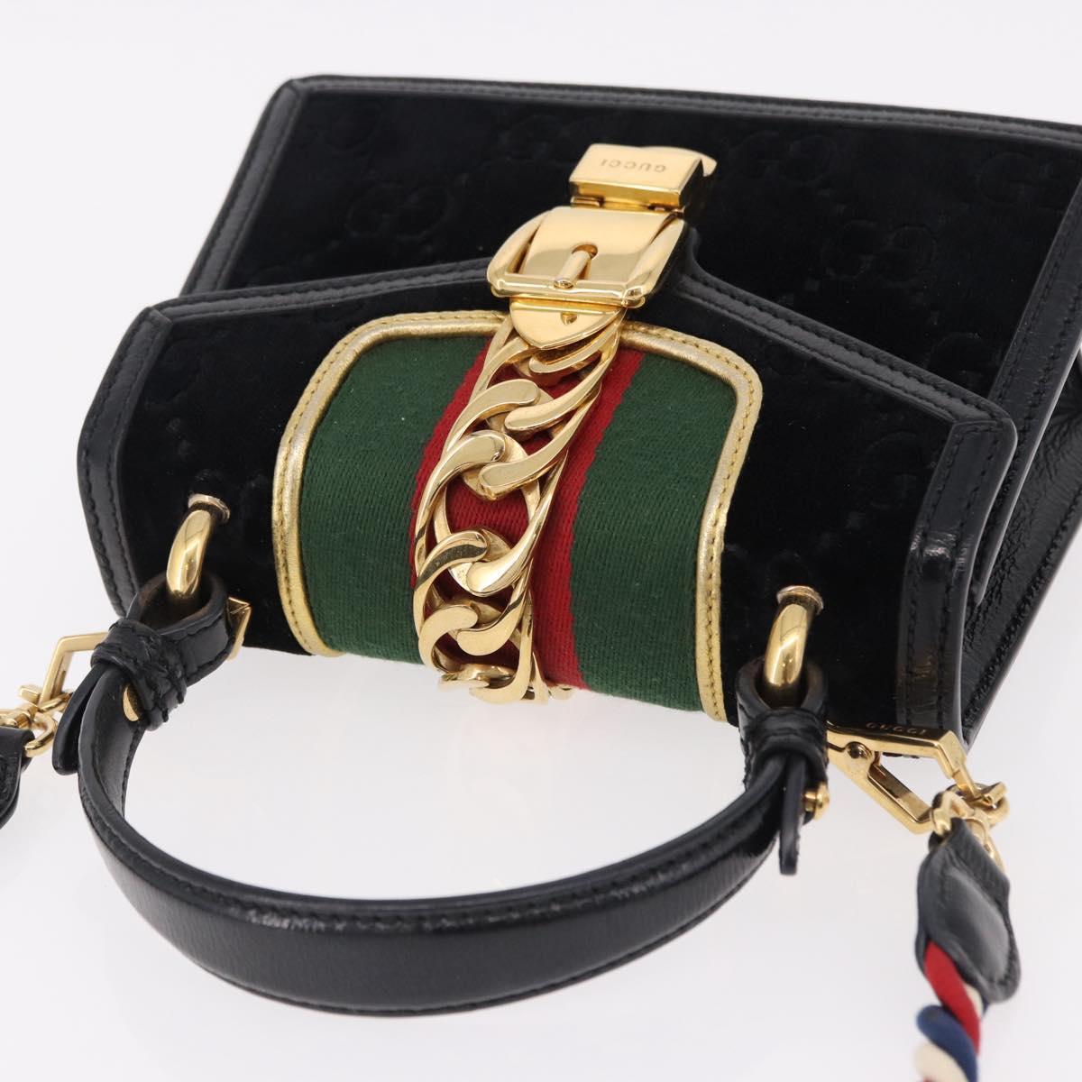 GUCCI GG Canvas Web Sherry Line Bag Velvet 2way Black Gold 470270 Auth ep15093A