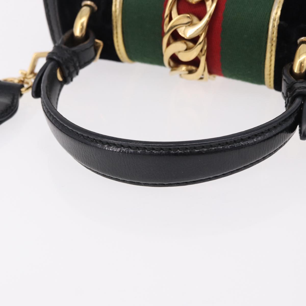 GUCCI GG Canvas Web Sherry Line Bag Velvet 2way Black Gold 470270 Auth ep15093A