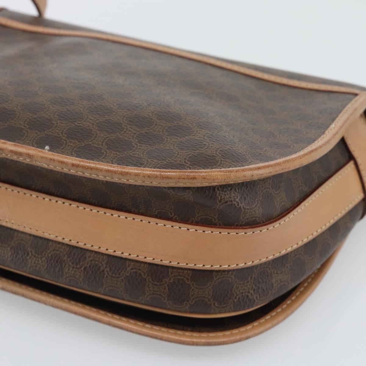 CELINE Macadam Canvas Shoulder Bag PVC Leather Brown Gold Auth ep15099