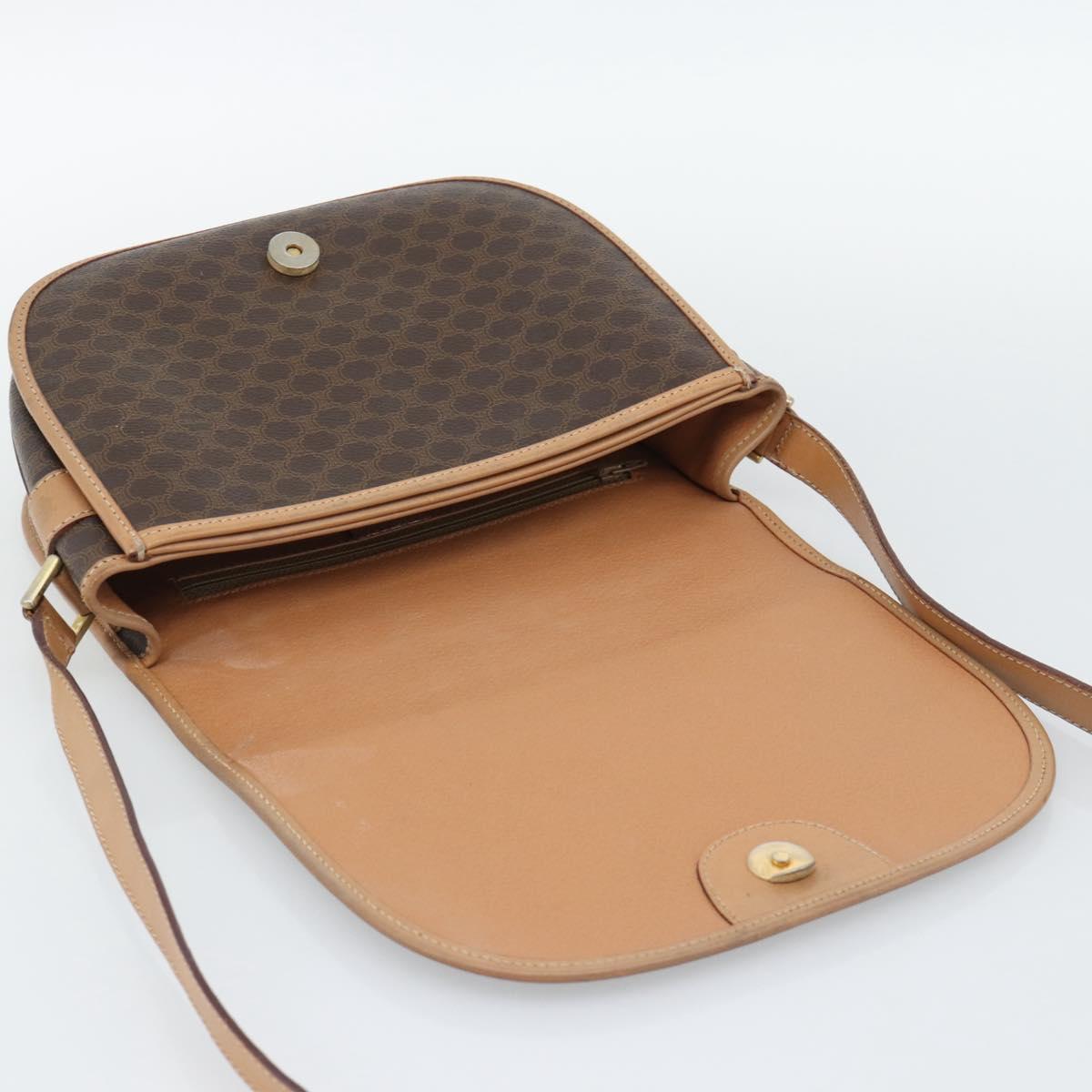 CELINE Macadam Canvas Shoulder Bag PVC Leather Brown Gold Auth ep15099