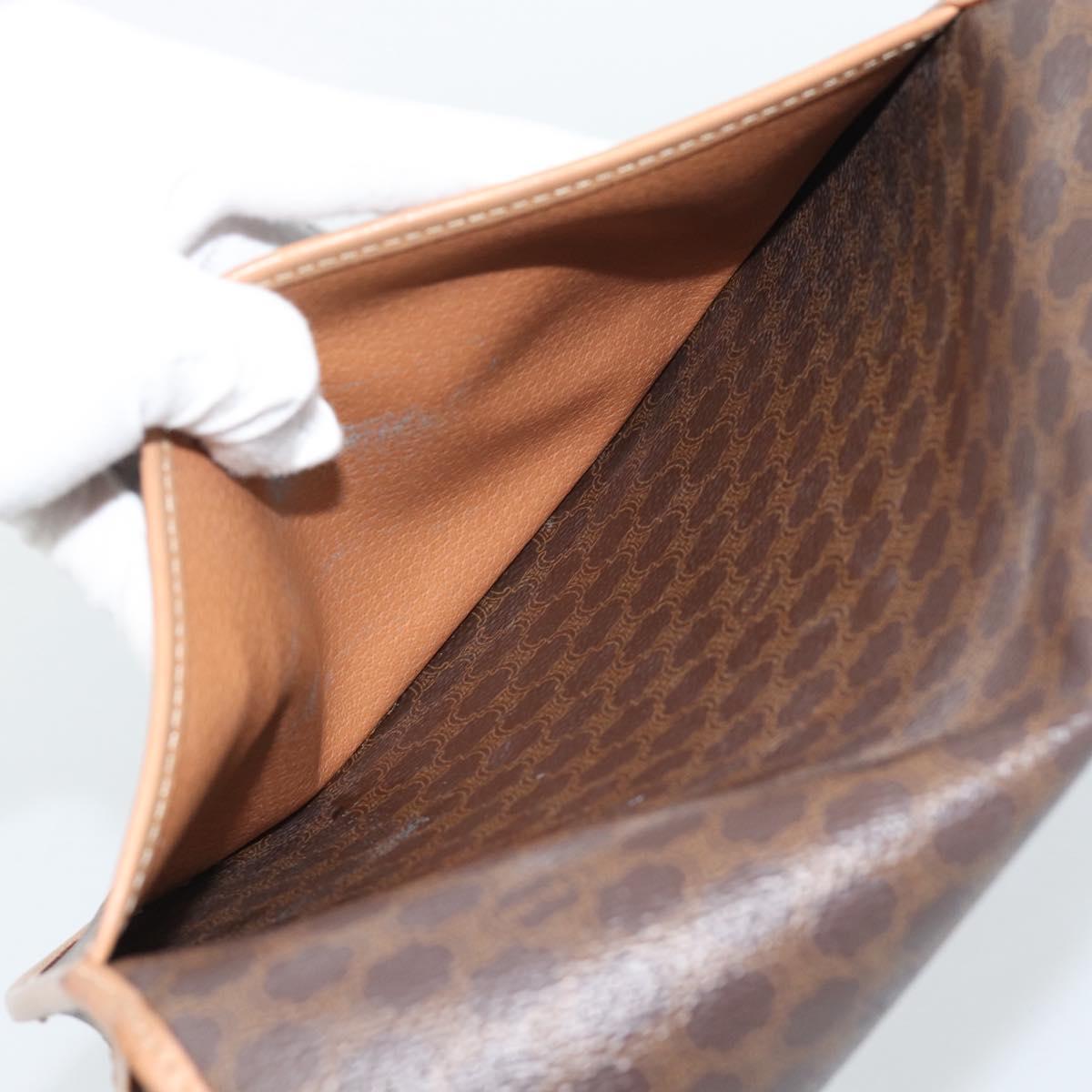 CELINE Macadam Canvas Shoulder Bag PVC Leather Brown Gold Auth ep15099