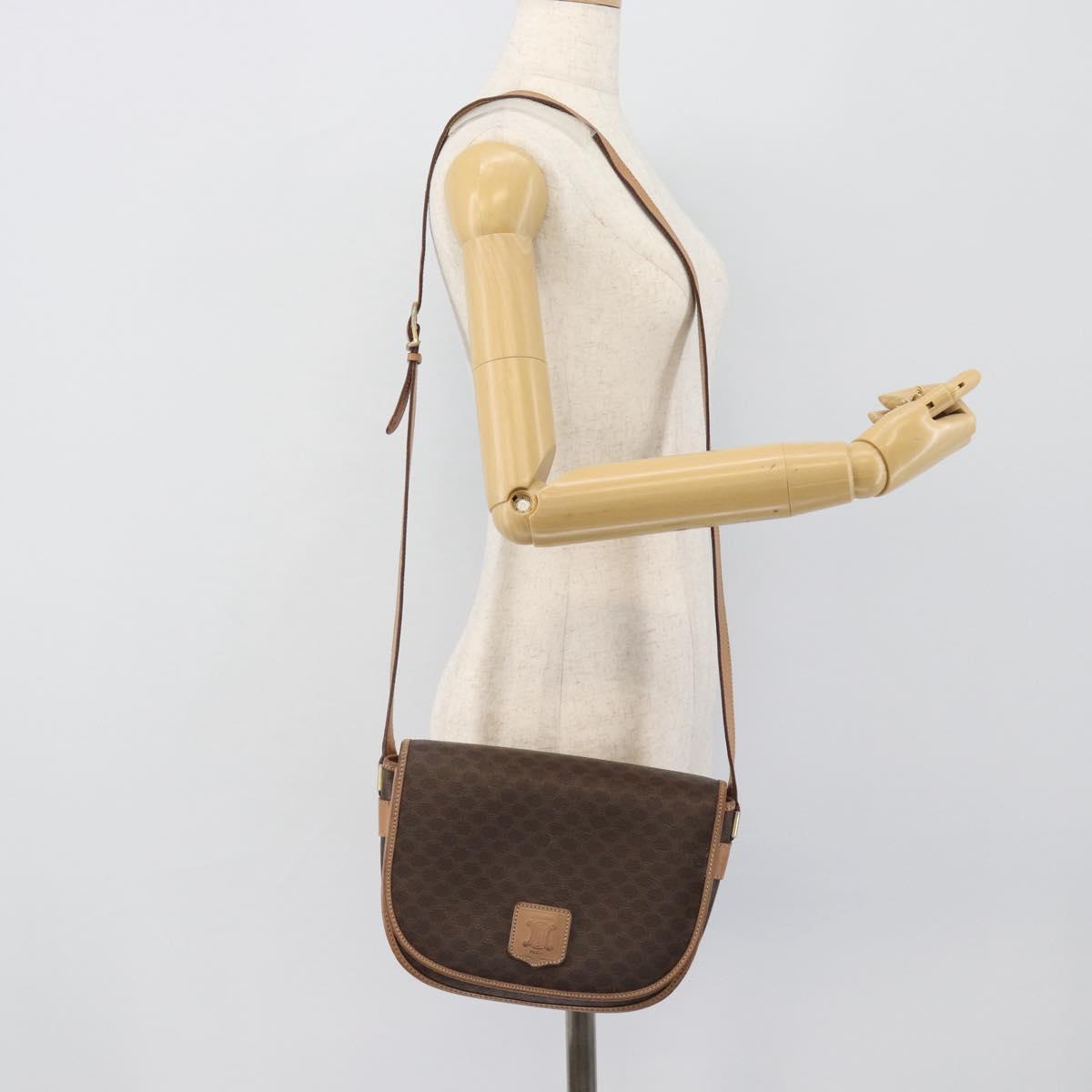CELINE Macadam Canvas Shoulder Bag PVC Leather Brown Gold Auth ep15099