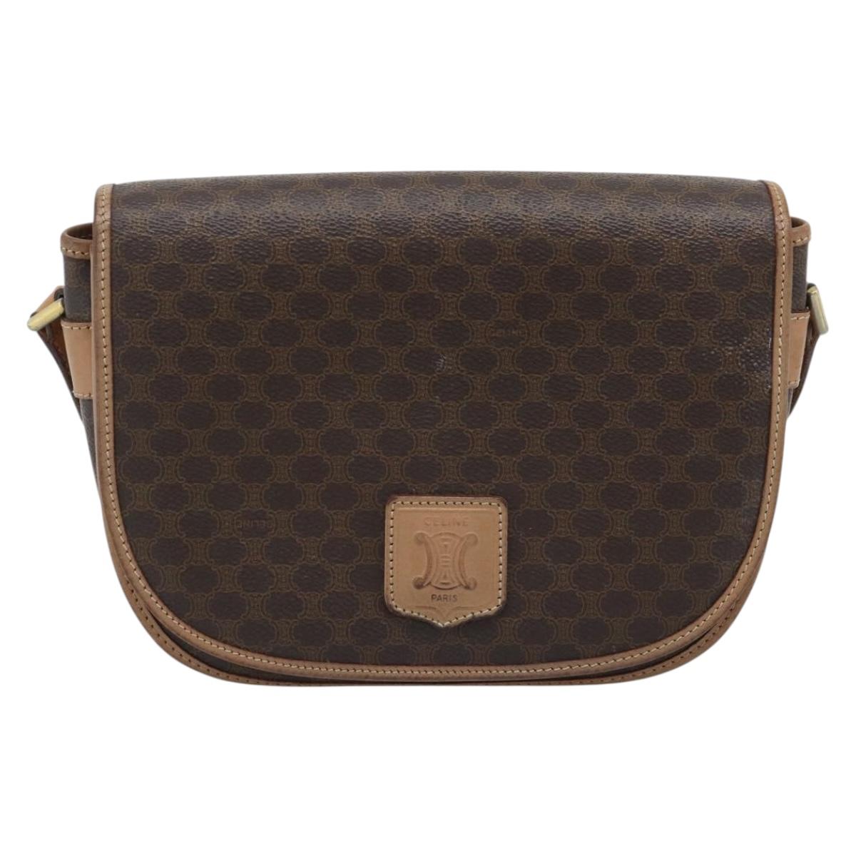 CELINE Macadam Canvas Shoulder Bag PVC Leather Brown Gold Auth ep15099