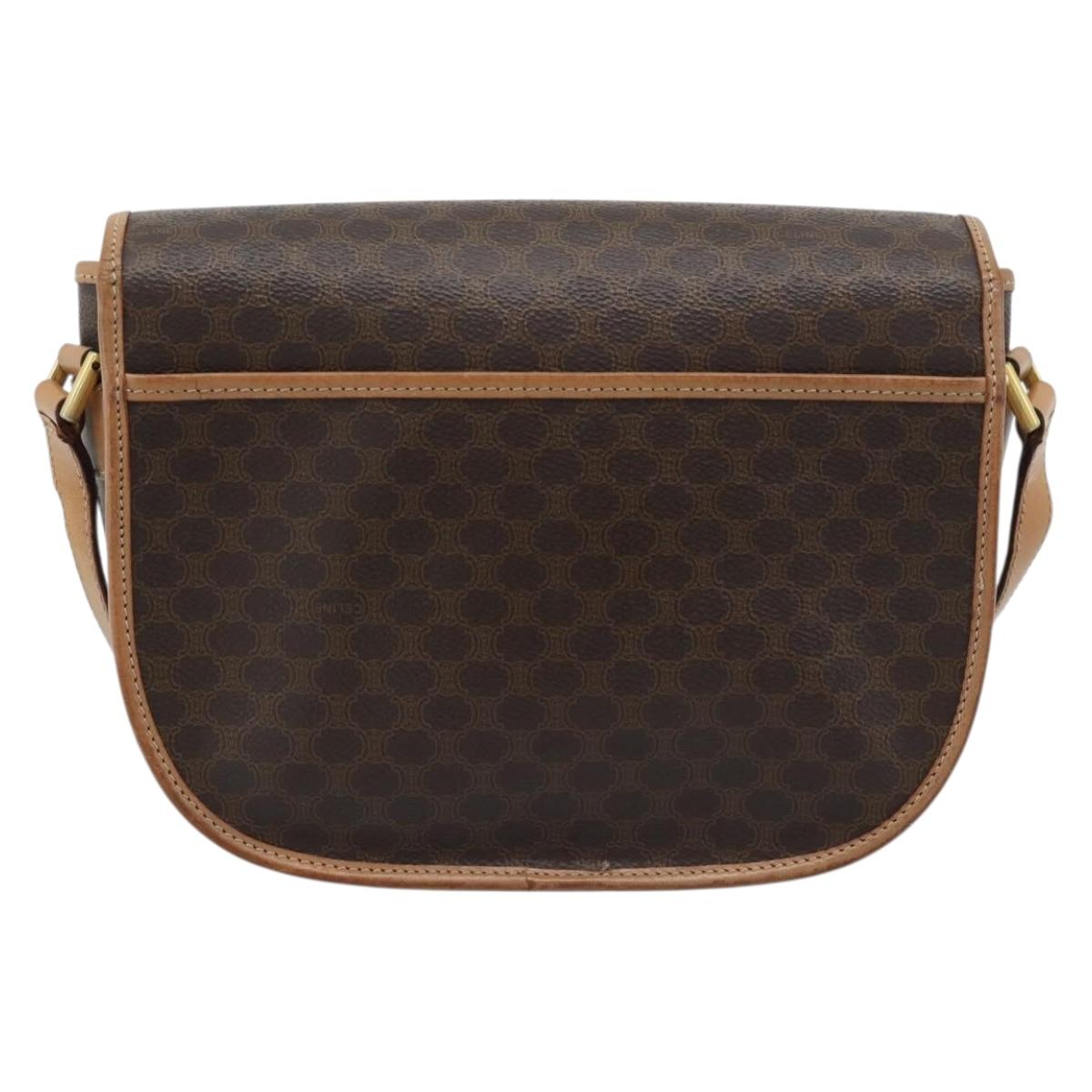 CELINE Macadam Canvas Shoulder Bag PVC Leather Brown Gold Auth ep15099