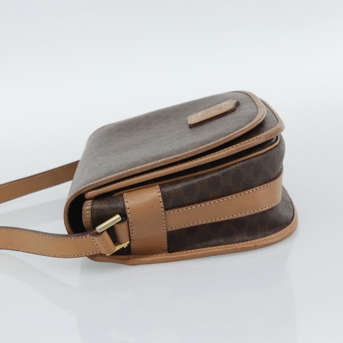CELINE Macadam Canvas Shoulder Bag PVC Leather Brown Gold Auth ep15099