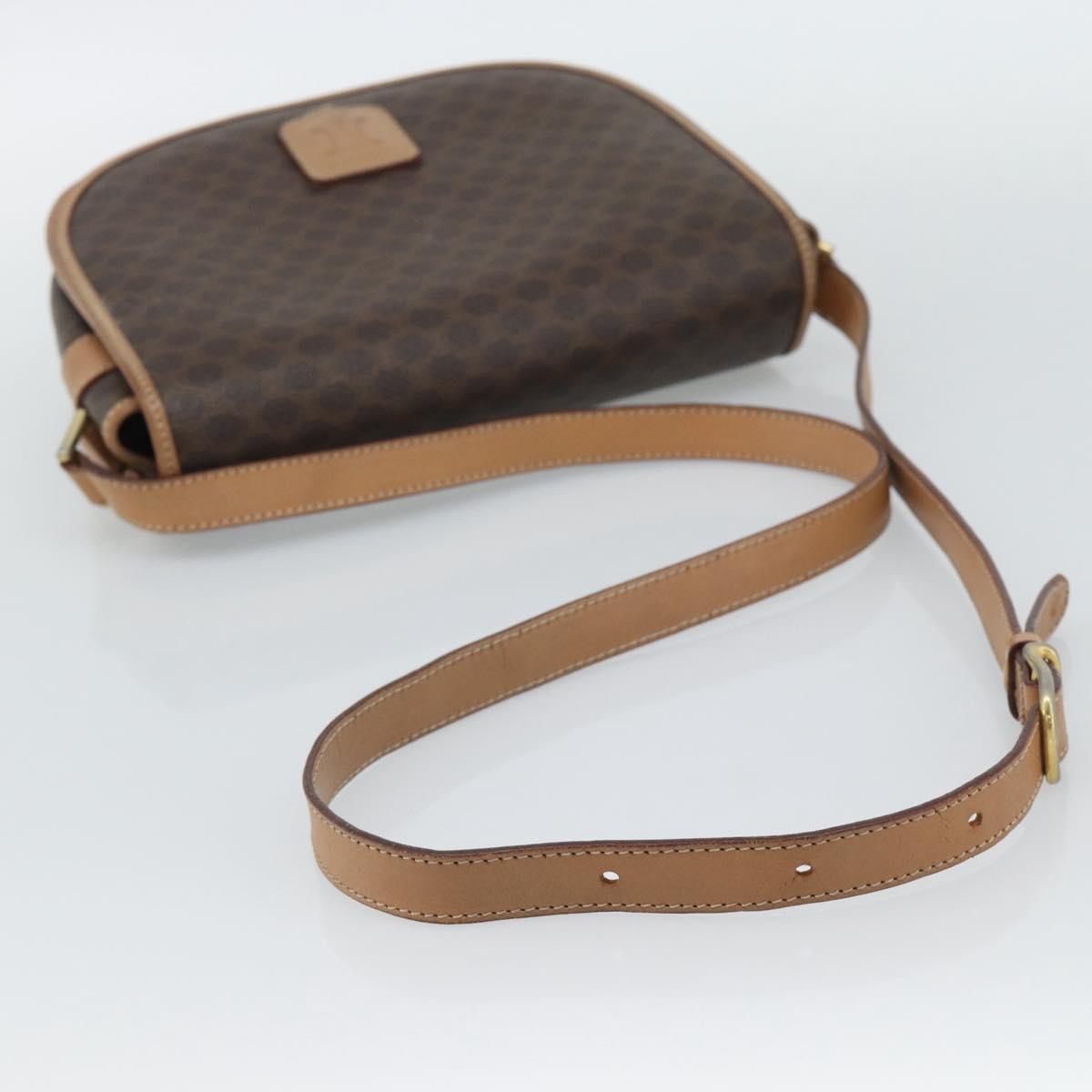 CELINE Macadam Canvas Shoulder Bag PVC Leather Brown Gold Auth ep15099