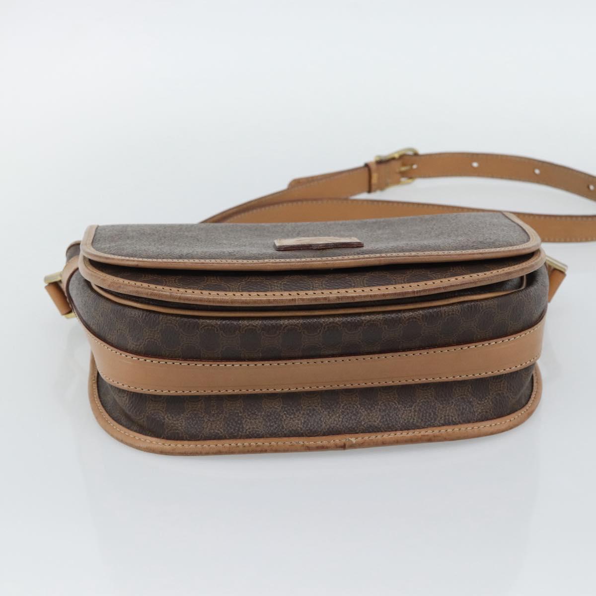 CELINE Macadam Canvas Shoulder Bag PVC Leather Brown Gold Auth ep15099
