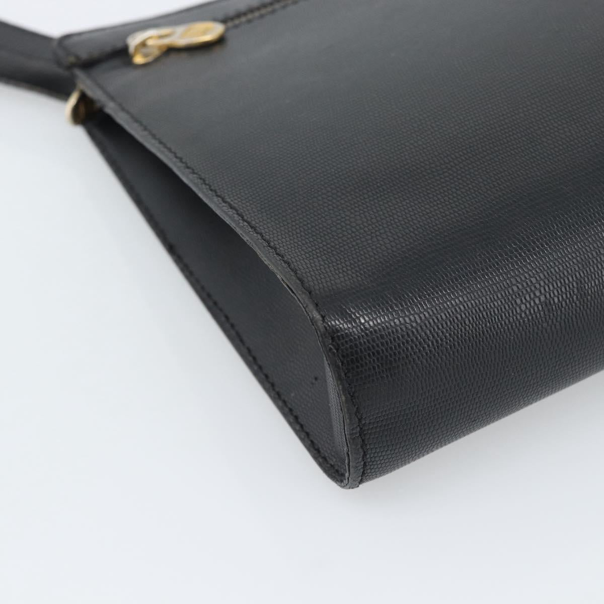 CELINE Clutch Bag Leather Black Gold Auth ep15100