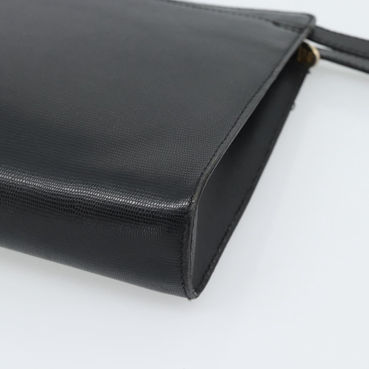 CELINE Clutch Bag Leather Black Gold Auth ep15100