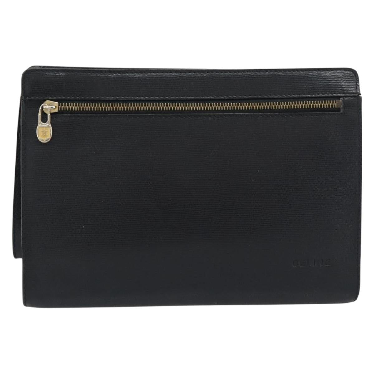 CELINE Clutch Bag Leather Black Gold Auth ep15100