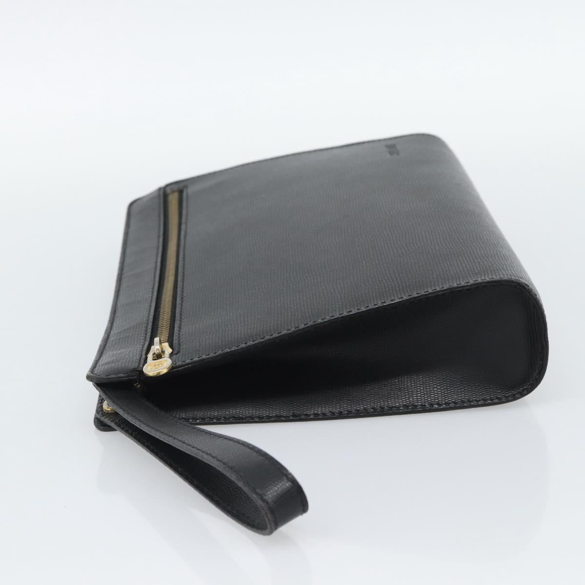 CELINE Clutch Bag Leather Black Gold Auth ep15100