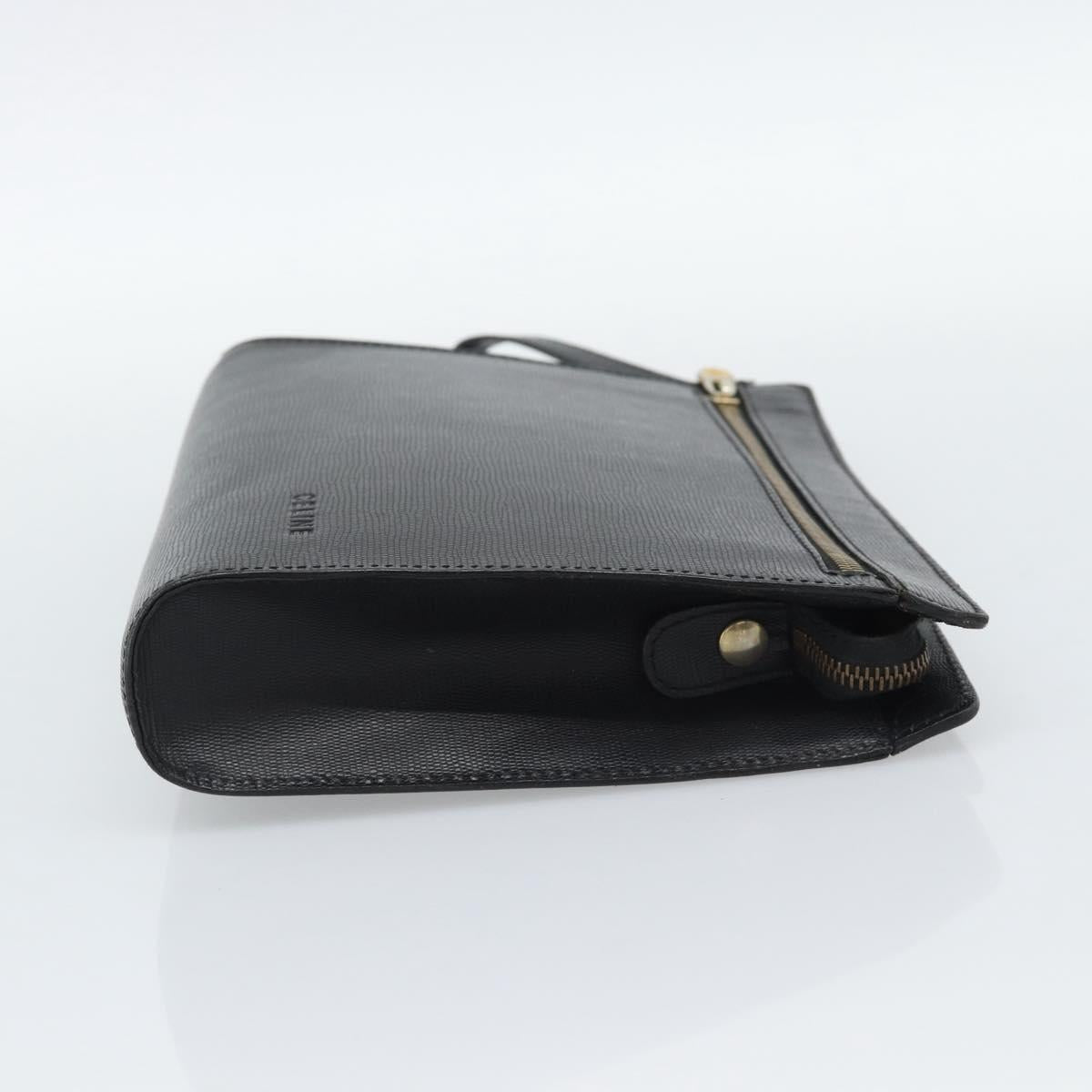 CELINE Clutch Bag Leather Black Gold Auth ep15100