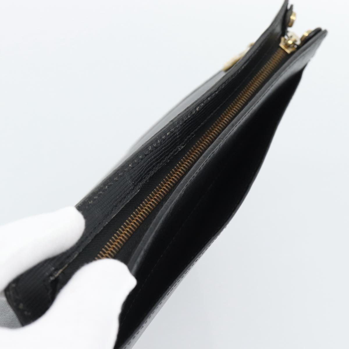 CELINE Clutch Bag Leather Black Gold Auth ep15100