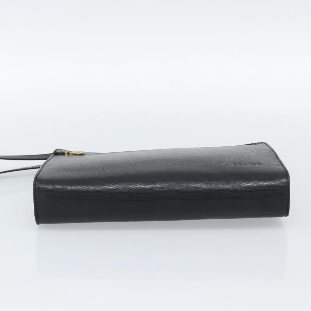 CELINE Clutch Bag Leather Black Gold Auth ep15100