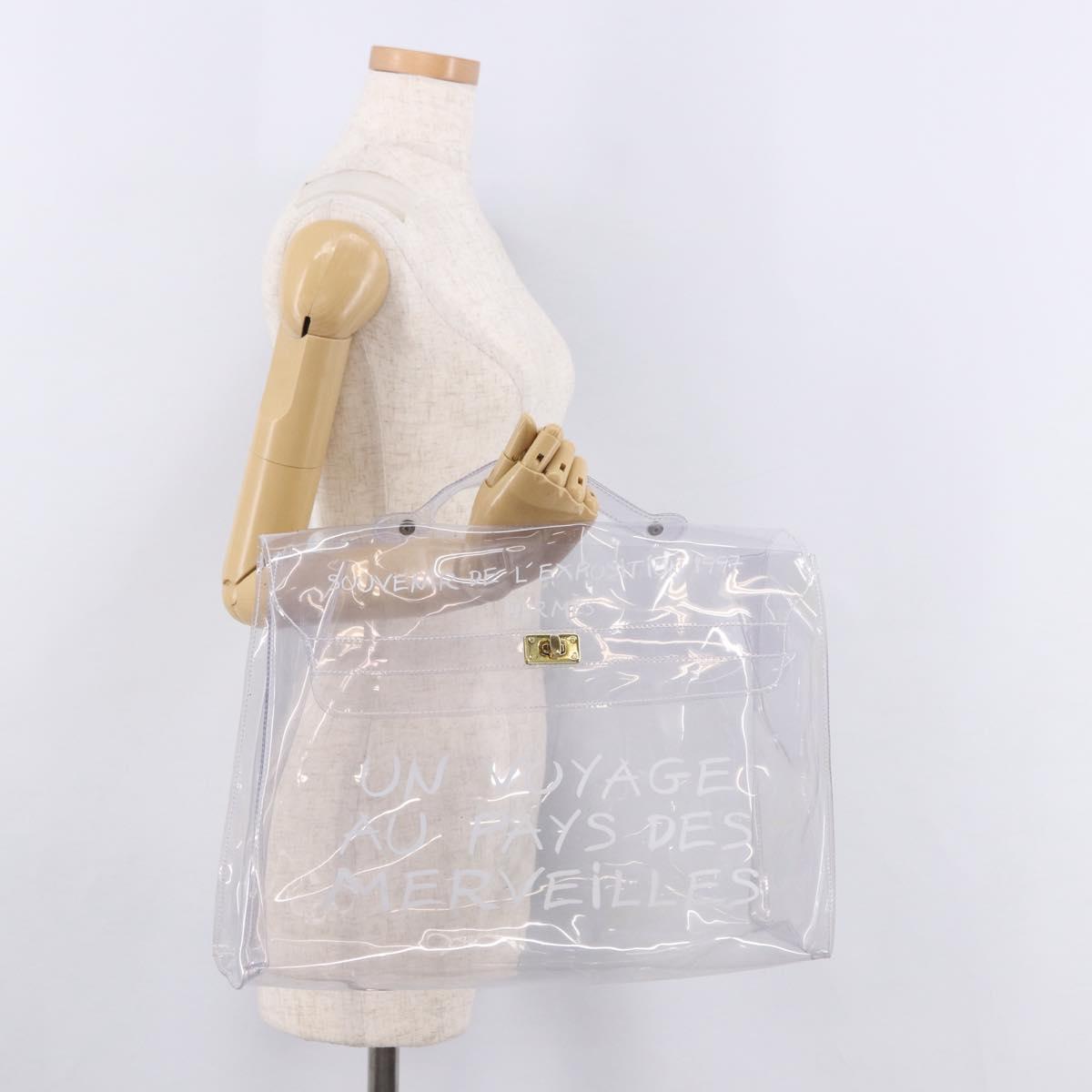 HERMES Vinyl Kelly Hand Bag Vinyl Clear Gold Auth ep15101