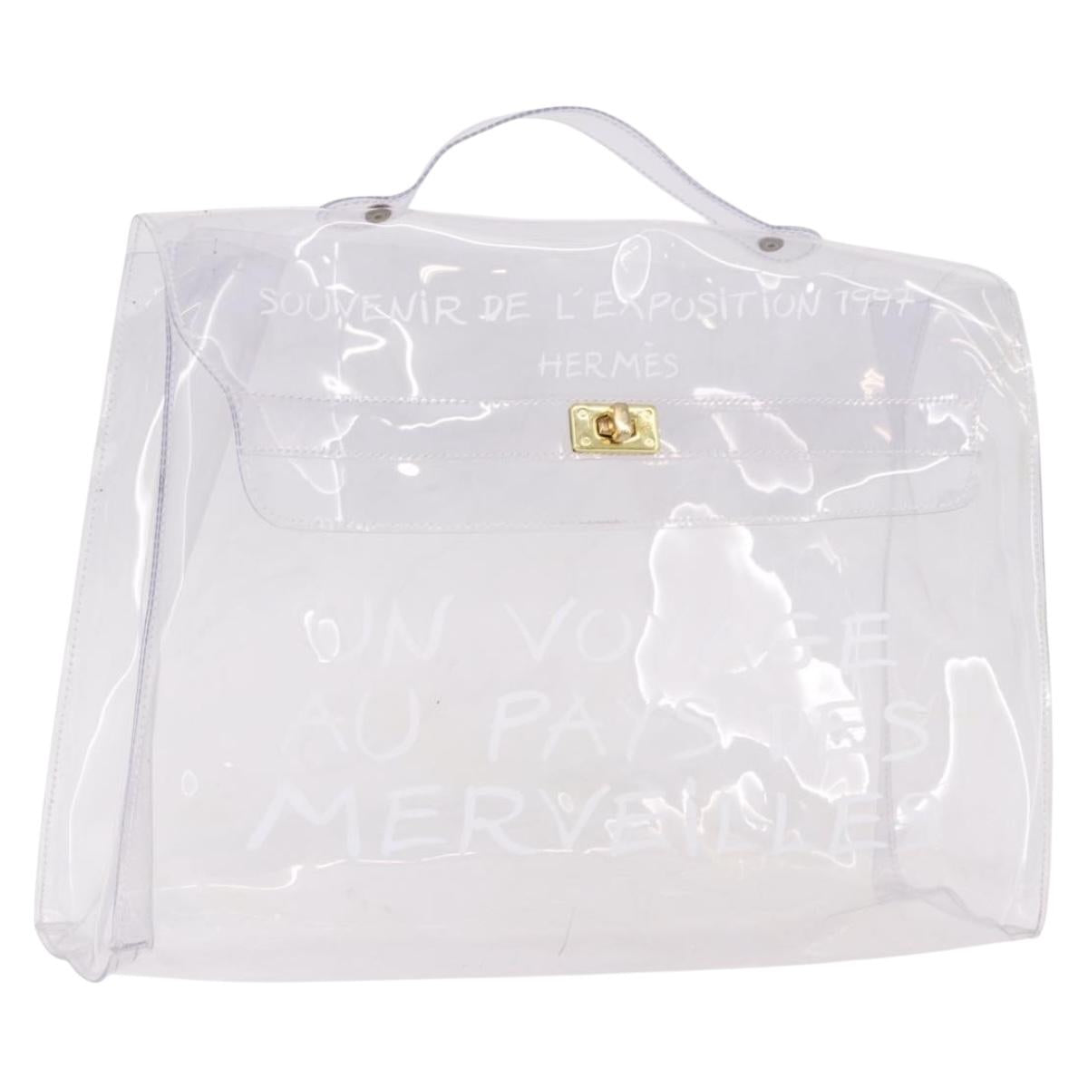 HERMES Vinyl Kelly Hand Bag Vinyl Clear Gold Auth ep15101