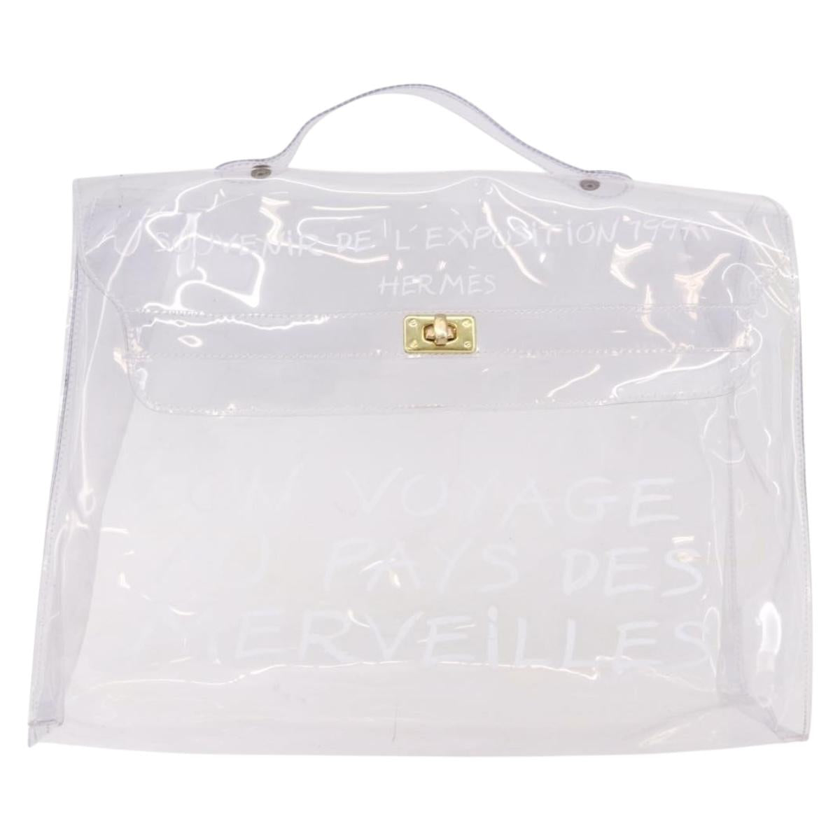 HERMES Vinyl Kelly Hand Bag Vinyl Clear Gold Auth ep15101