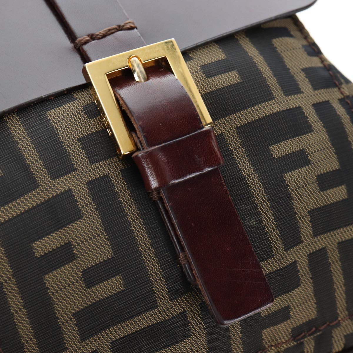 FENDI Zucca Canvas Shoulder Bag Brown Black Auth ep15102A