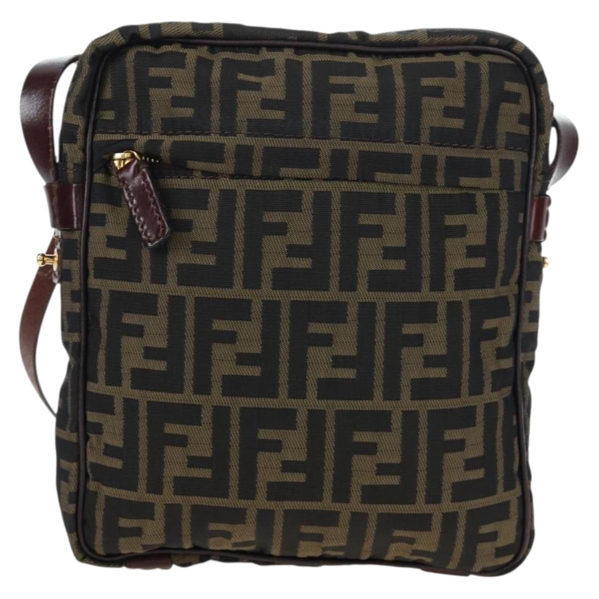 FENDI Zucca Canvas Shoulder Bag Brown Black Auth ep15102A