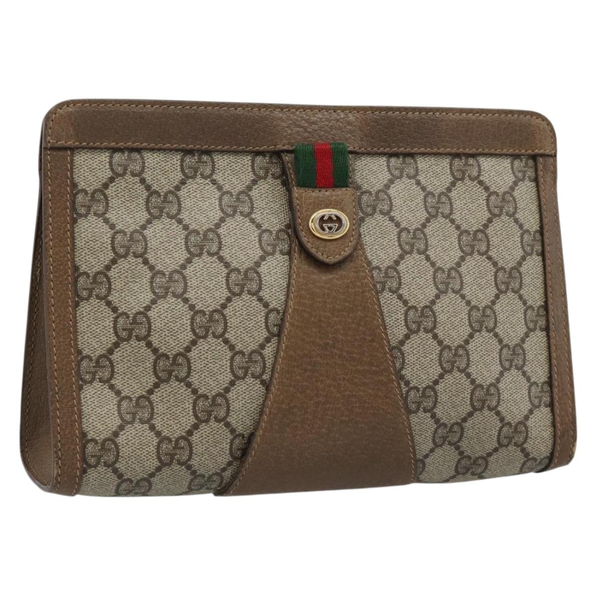 GUCCI GG Supreme Web Sherry Line Bag PVC Beige Gold 89 01 032 Auth ep15103