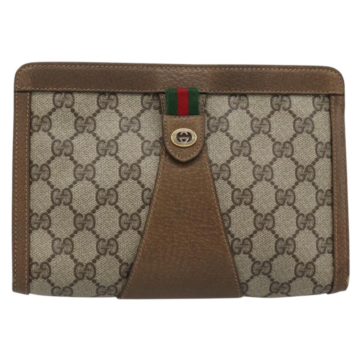 GUCCI GG Supreme Web Sherry Line Bag PVC Beige Gold 89 01 032 Auth ep15103