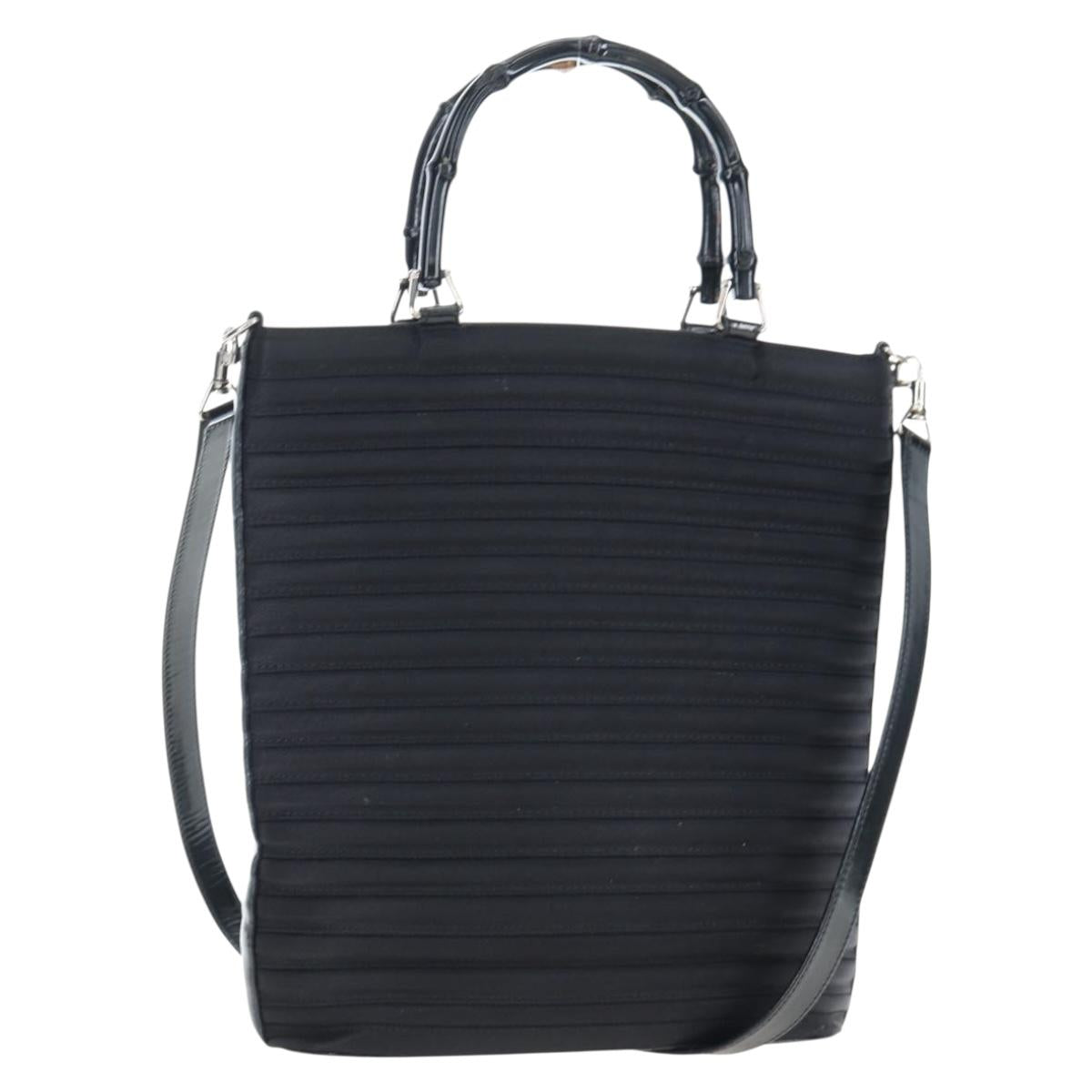 GUCCI Bamboo Hand Bag Canvas 2way Black Silver 002 1998 0353 Auth ep15105