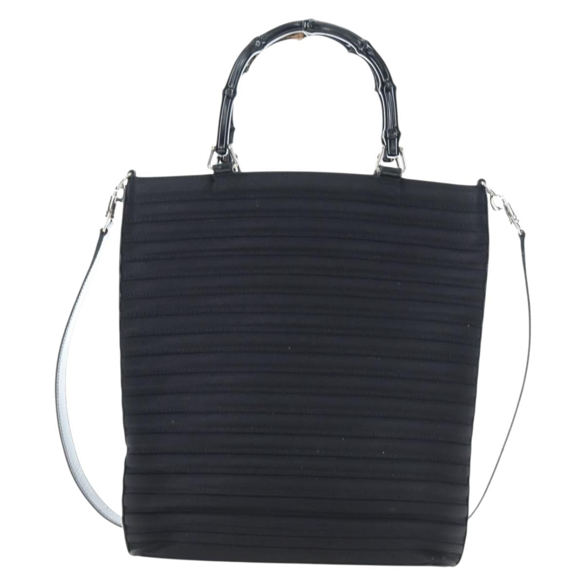 GUCCI Bamboo Hand Bag Canvas 2way Black Silver 002 1998 0353 Auth ep15105