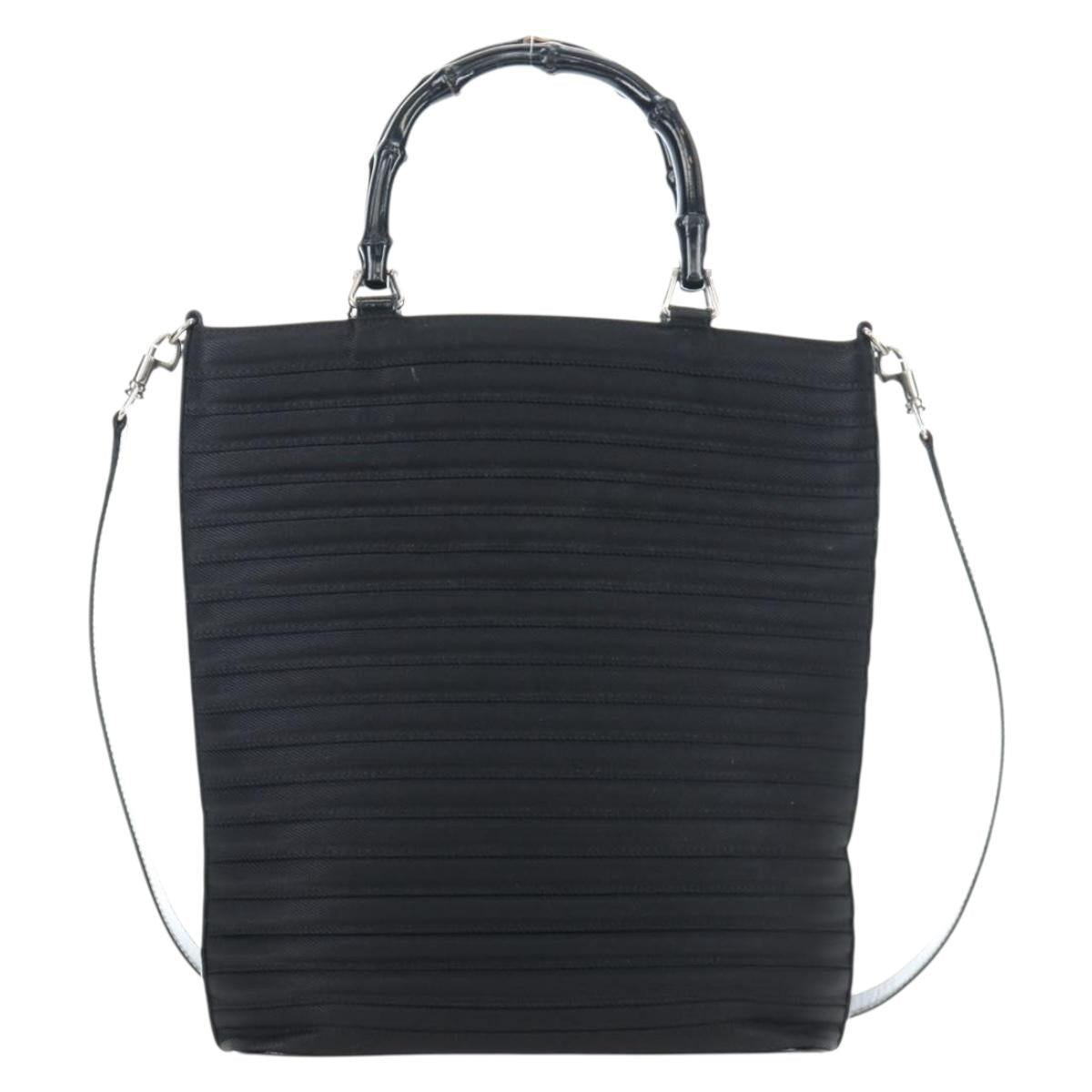 GUCCI Bamboo Hand Bag Canvas 2way Black Silver 002 1998 0353 Auth ep15105