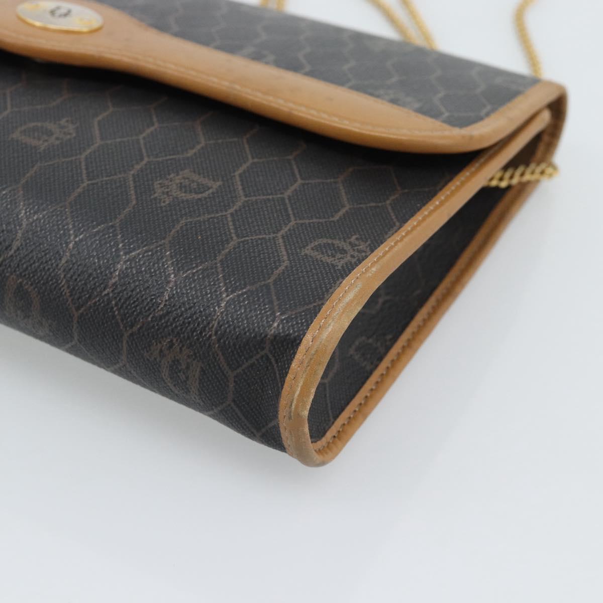 Christian Dior Honeycomb Canvas Chain Shoulder Bag PVC Black Gold Auth ep15113