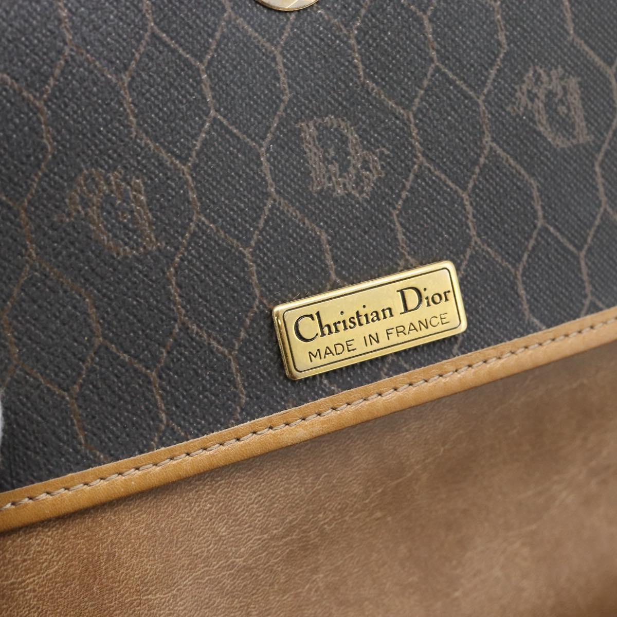 Christian Dior Honeycomb Canvas Chain Shoulder Bag PVC Black Gold Auth ep15113
