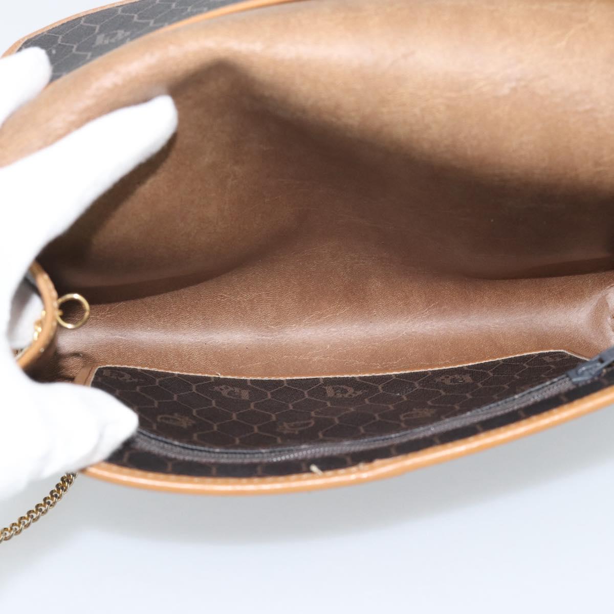 Christian Dior Honeycomb Canvas Chain Shoulder Bag PVC Black Gold Auth ep15113