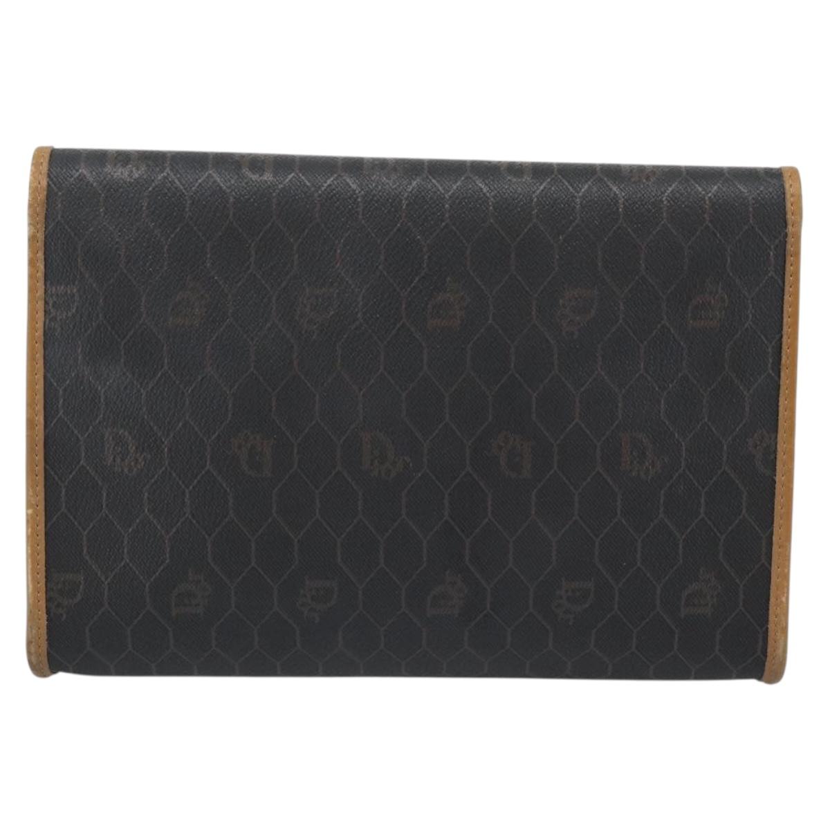 Christian Dior Honeycomb Canvas Chain Shoulder Bag PVC Black Gold Auth ep15113