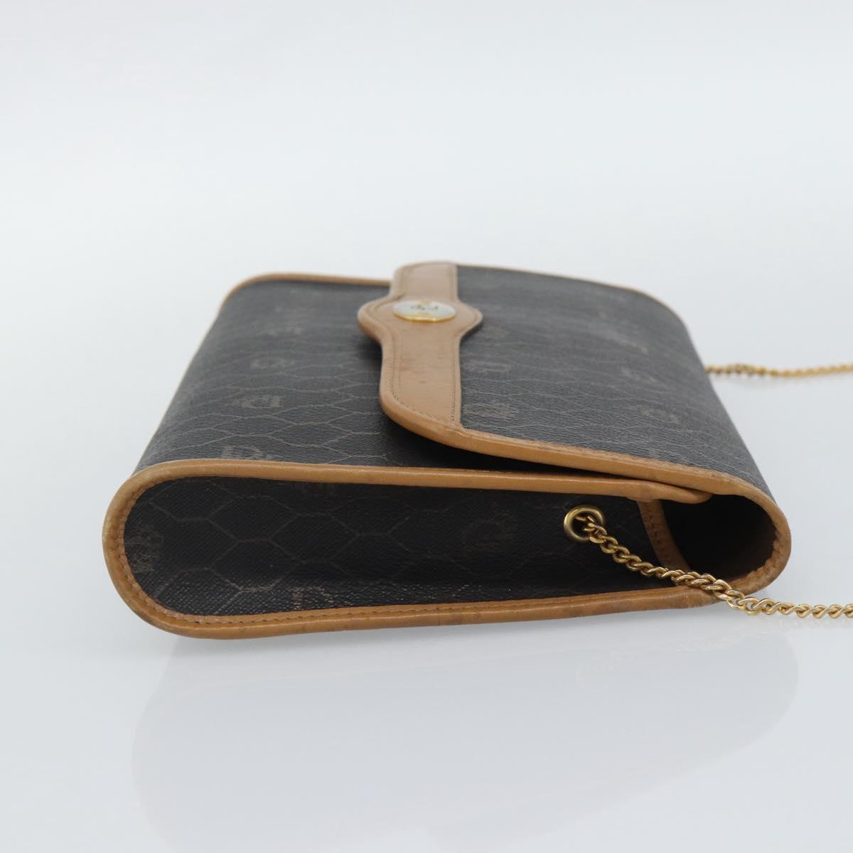 Christian Dior Honeycomb Canvas Chain Shoulder Bag PVC Black Gold Auth ep15113