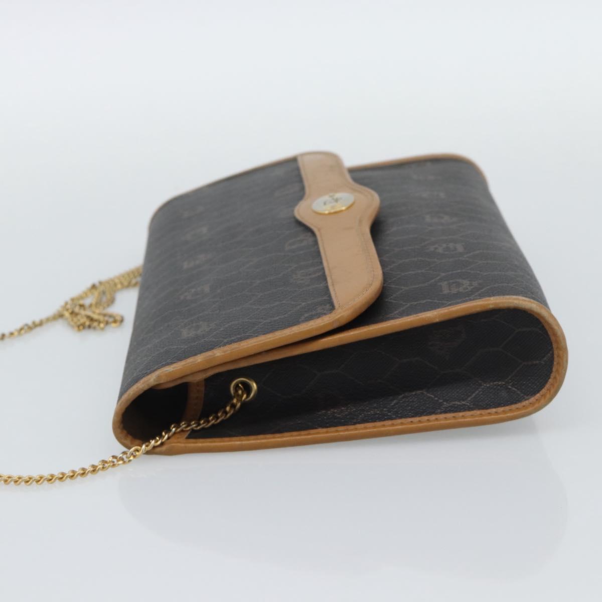 Christian Dior Honeycomb Canvas Chain Shoulder Bag PVC Black Gold Auth ep15113