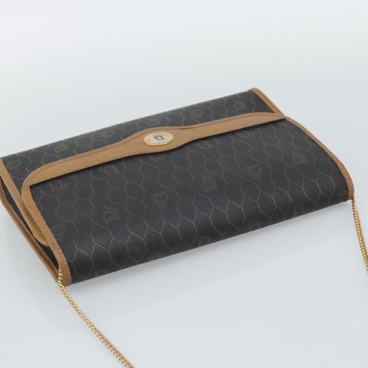Christian Dior Honeycomb Canvas Chain Shoulder Bag PVC Black Gold Auth ep15113