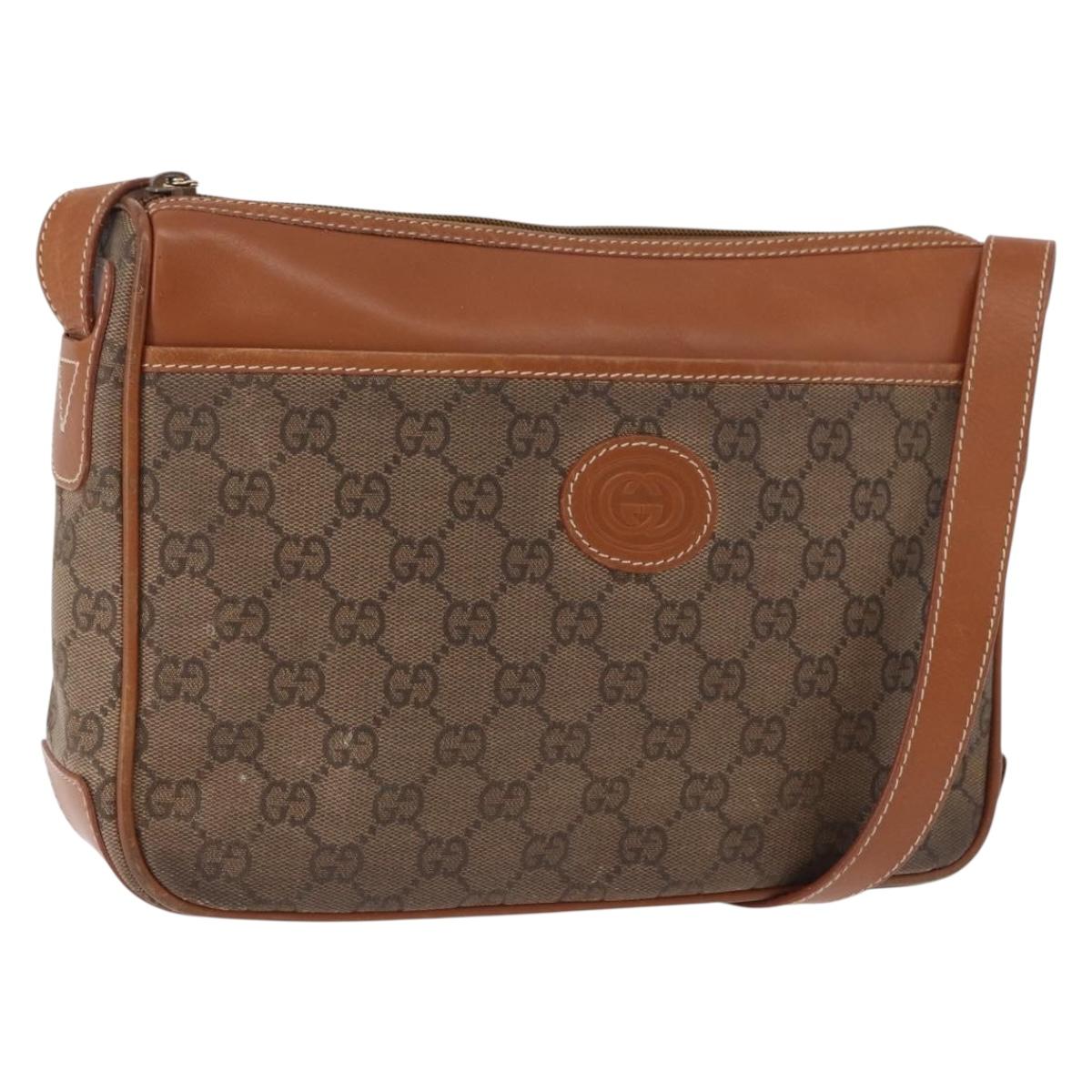GUCCI GG Canvas Shoulder Bag Beige Gold Auth ep15115