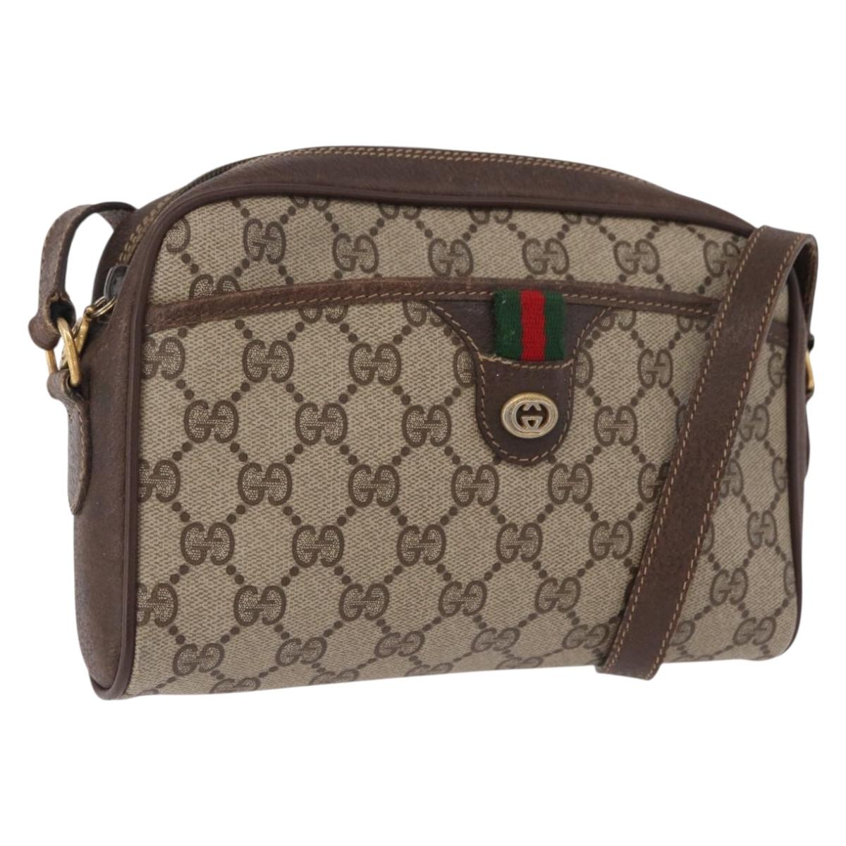 GUCCI GG Supreme Web Sherry Line Bag PVC Beige Gold 116 02 089 Auth ep15117
