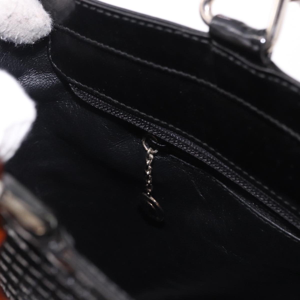 GUCCI Bamboo Hand Bag Patent Leather Black Silver 002 1817 0413 Auth ep15120