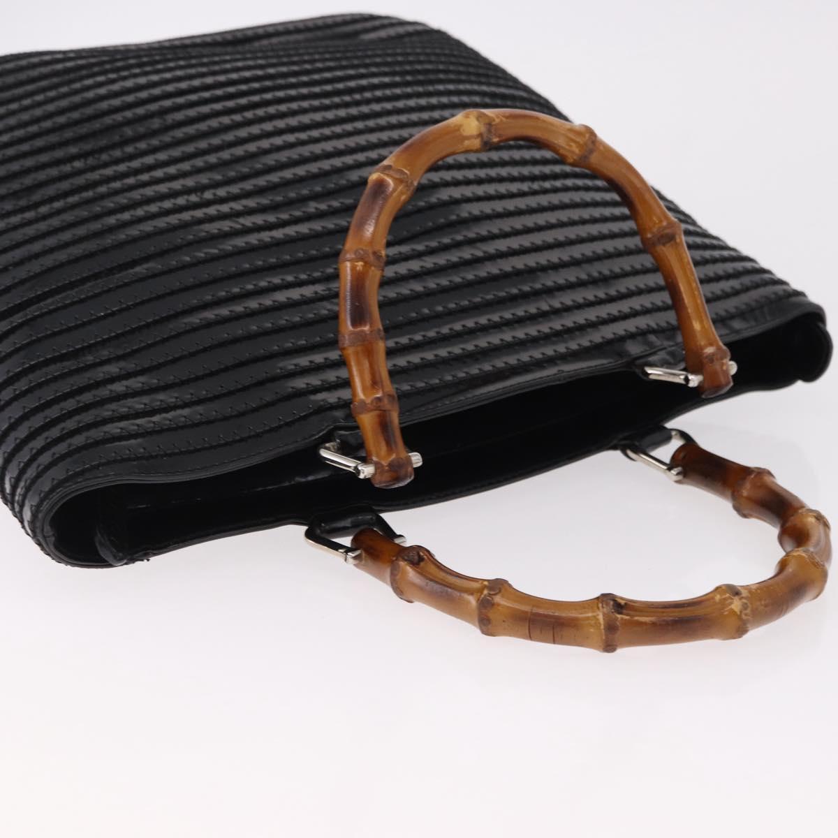 GUCCI Bamboo Hand Bag Patent Leather Black Silver 002 1817 0413 Auth ep15120