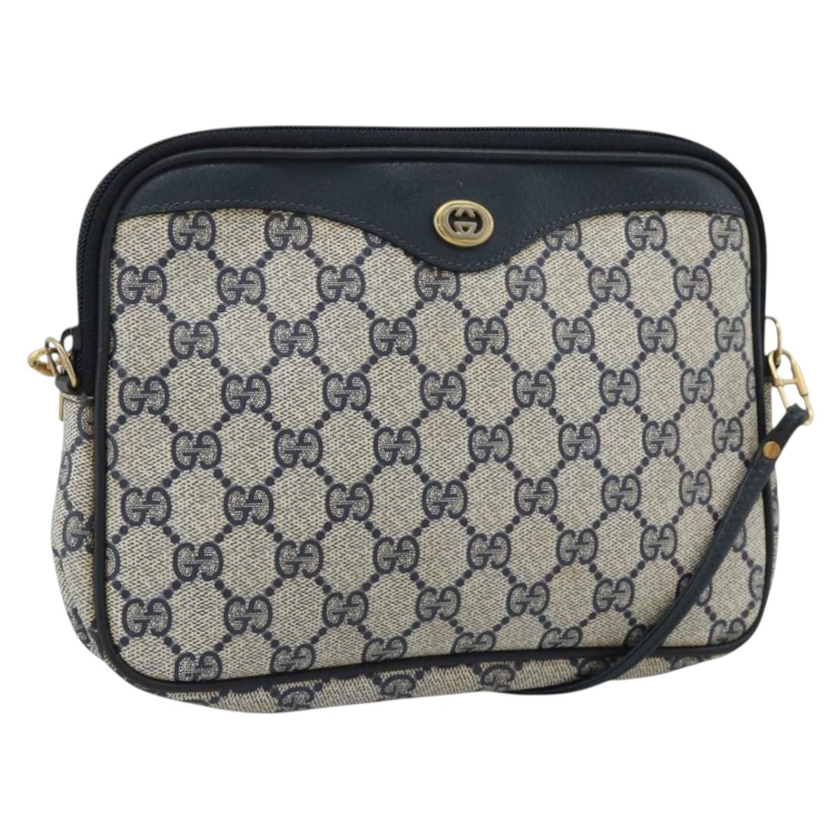GUCCI GG Supreme Shoulder Bag PVC Navy Gold 97 02 068 Auth ep15124