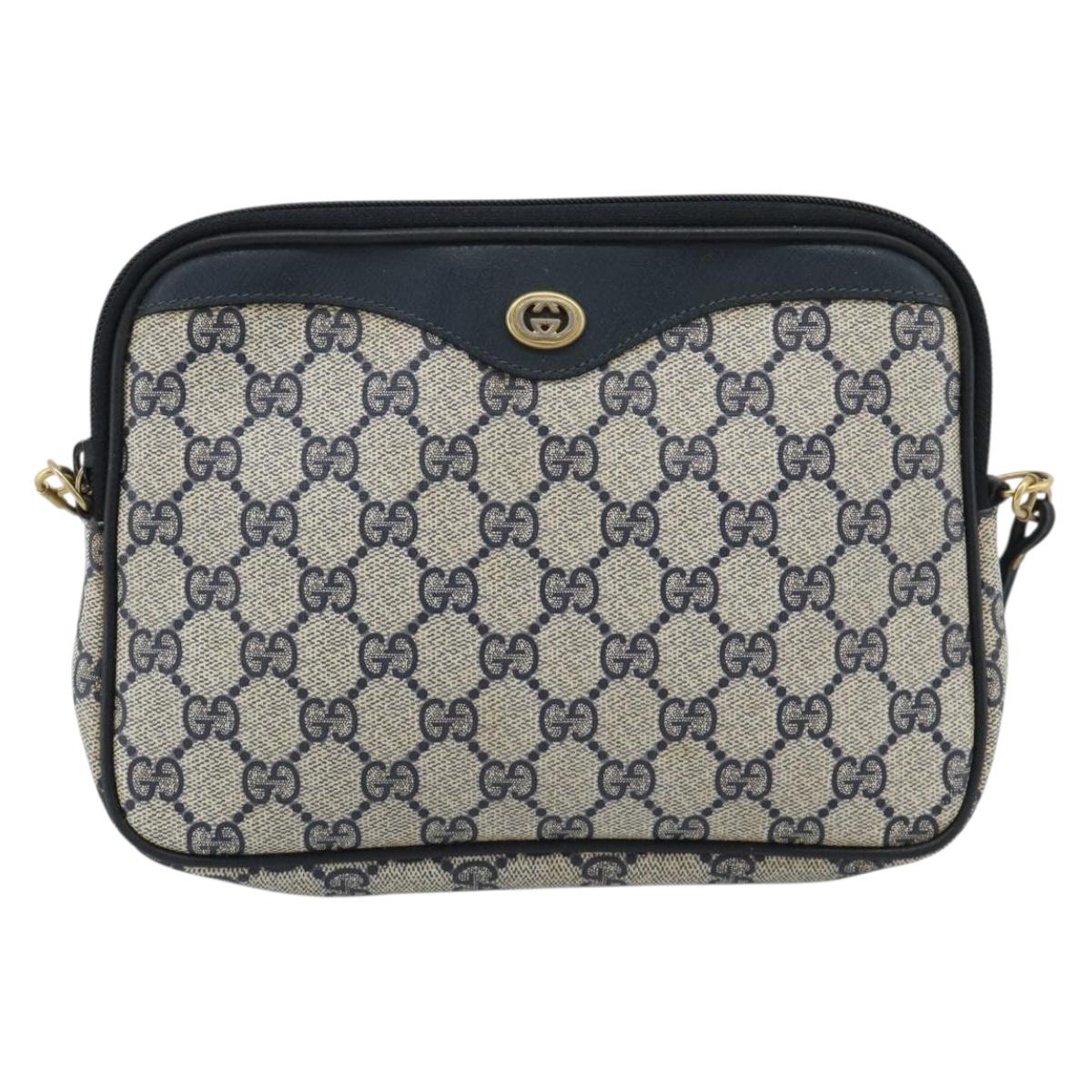 GUCCI GG Supreme Shoulder Bag PVC Navy Gold 97 02 068 Auth ep15124