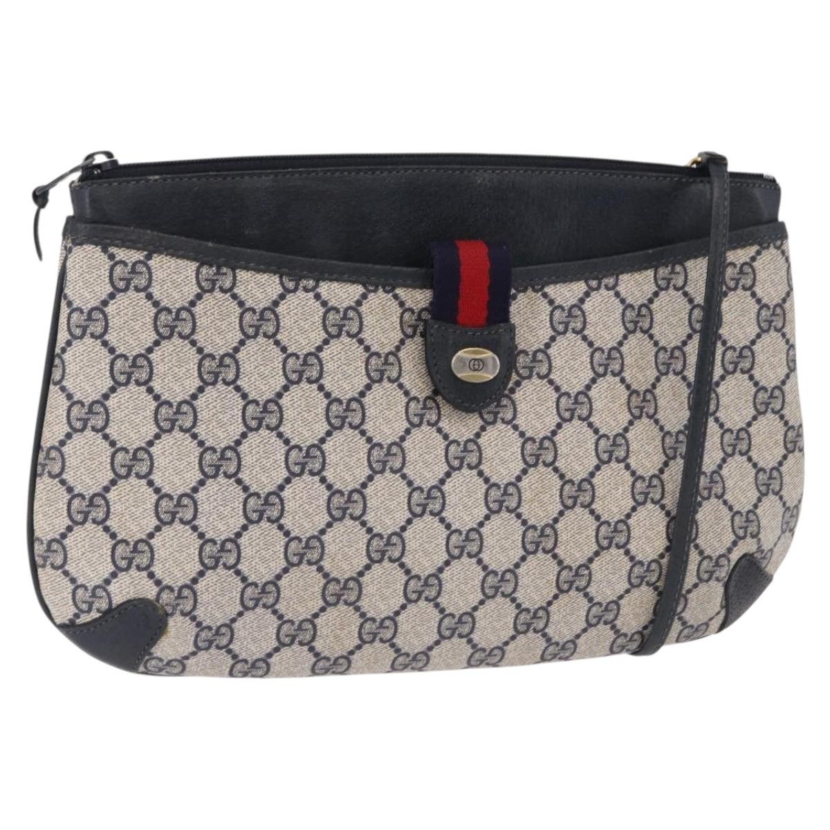 GUCCI GG Supreme Sherry Line Shoulder Bag PVC Navy Gold 39 02 026 Auth ep15125