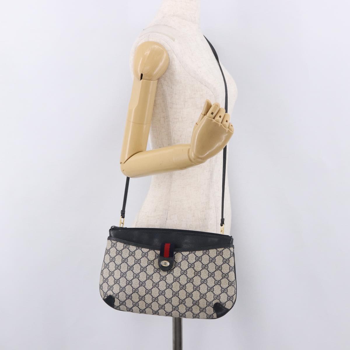 GUCCI GG Supreme Sherry Line Shoulder Bag PVC Navy Gold 39 02 026 Auth ep15125
