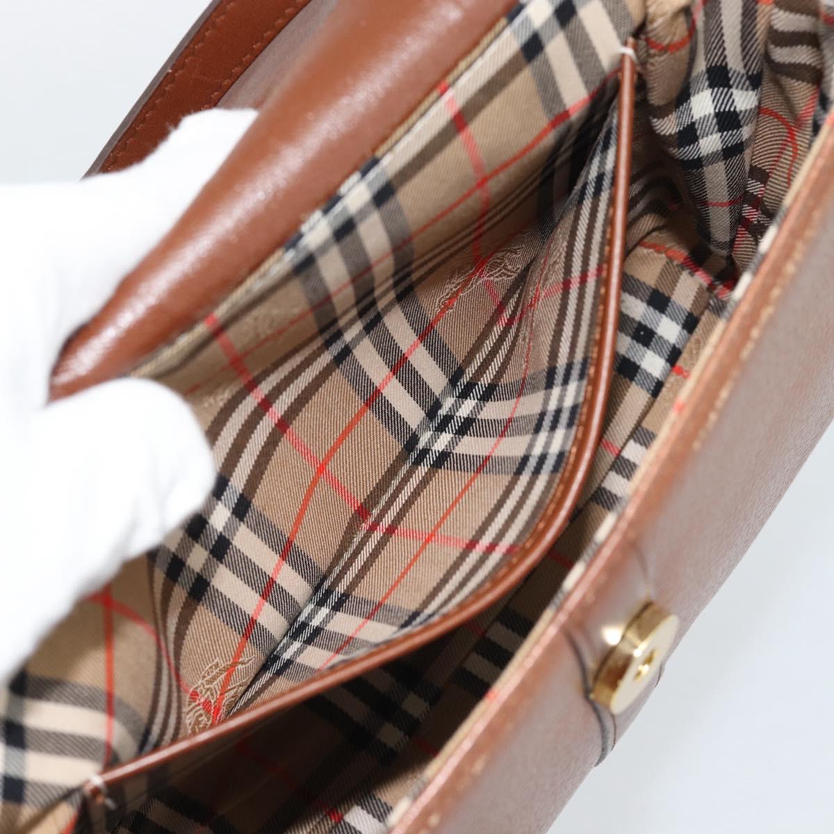 Burberrys Shoulder Bag Leather Brown Gold Auth ep15128