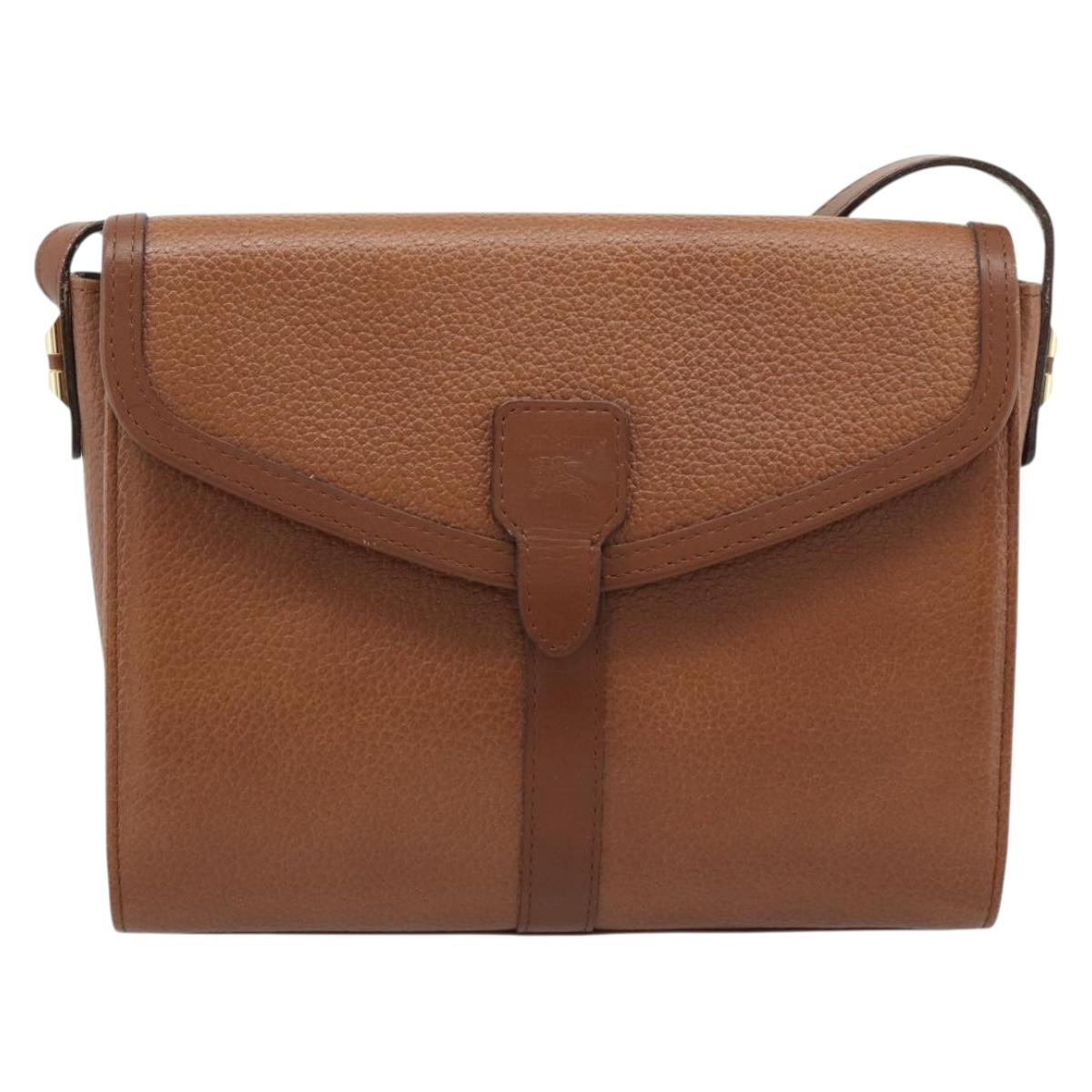 Burberrys Shoulder Bag Leather Brown Gold Auth ep15128