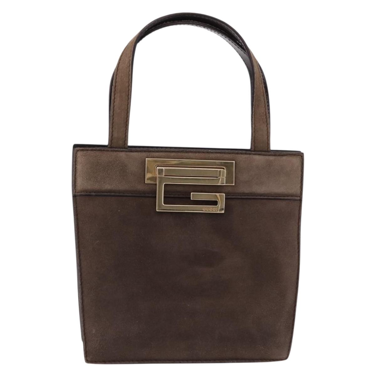 GUCCI Hand Bag Suede Brown Gold 007 2046 0284 Auth ep15129
